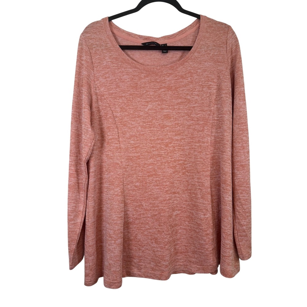 H by Halston Pink Space Dye Long Sleeve Scoop Neck Tunic Top Large